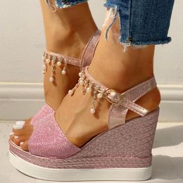Crystal Open Sandals Toe Pearl Helges Femme S Boucille Sangle High Talon pour la mode Fashion Outdoor Houstable Shoe Fahion Caual