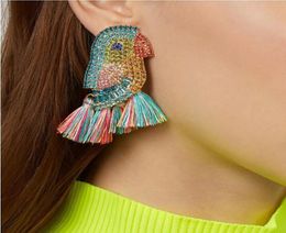 Crystal Parrot Bird Drop Earrings Luxe Design Tassel Studs For Women Full Rhinestone Fashion Statement overdreven Dangle Earrin8974170