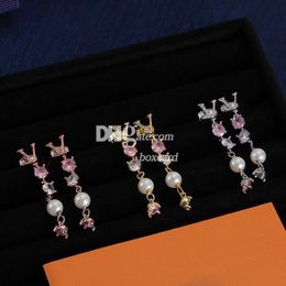 Pendientes de Pearl Crystal Drop Stars Cathet Carta de lujo Pendientes Goldia de oro Pendientes con caja