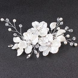 Crystal Pearl Flower Hair Clips Nupcial Headpieces Floral Style Barrette Bride Hairpins Headwear Jewelry Dama de honor Boda Accesorios para el cabello CL0505