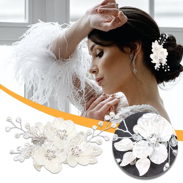 Crystal Pearl Flower Hairpin Wedding Invité Coiffes Blanche Blanche Coiffe de fleur Coiffure Barette Hair Femme Accessoires de cheveux de mariage