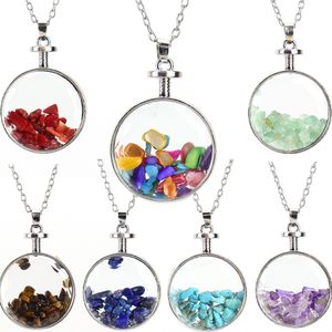 Collier pendentif en cristal rond verre Photo boîte pierre naturelle collier de gravier souhaitant bouteille bijoux de mode pour femmes