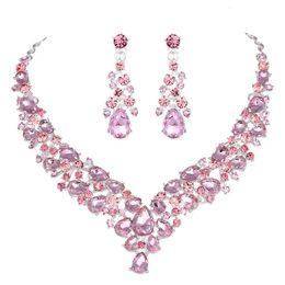 Conjuntos de joyería nupcial de color rosa cristalino, forma de lágrima, collar de boda, pendientes, conjuntos de joyería de fiesta de moda africana, accesorios, 8 colores 240115