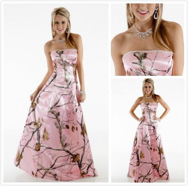 Camo rose cristallin avec décolleté sans bretelles perlé Realtree Bridal Robes A Line Wedding porte Vestidos de Novia