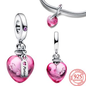 Cristal rose Potion d'amour Murano verre coeur balancent breloque idéal pour Bracelet Sier breloques originales pour la fabrication de bijoux