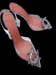 Crystal Pvc Sandback Sandales Femmes Begum Glass High Heels Chaussures Femme Transparent Pumps argentés Designer Weddalias Mujer4405321