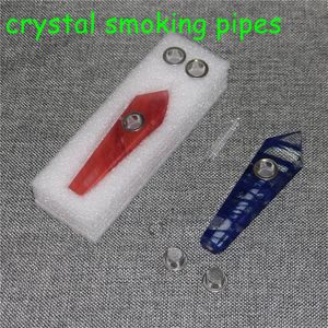 Crystal Quartz Amethy Pipe Draagbare Roken Natuurlijke Sigaret Steen Tabak Handpijpen met metalen kom Meshes Huishoudpijpen