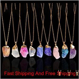 Cristal Quartz Point De Guérison Chakra Perle Collier De Pierres Précieuses Naturelles Pendentif Original Femmes Hommes Bijoux Plaqué Or Chaînes Déclaration Hwd Pqui9