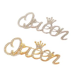 Cristal Reine Broches pour Femmes Or Argent Couleur Strass Couronne Bureau Lettre Broche Mariage Saint Valentin Cadeau Prix de Gros