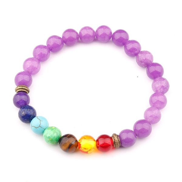 Cristal Reiki guérison équilibrage pierres précieuses naturelles perles rondes 7 Chakra Bracelet violet bijoux Bracelet extensible pour les femmes