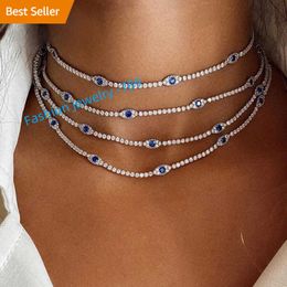 Crystal Rhinestone Blue Evils Eye Tennis Choker Collar Collar para mujeres