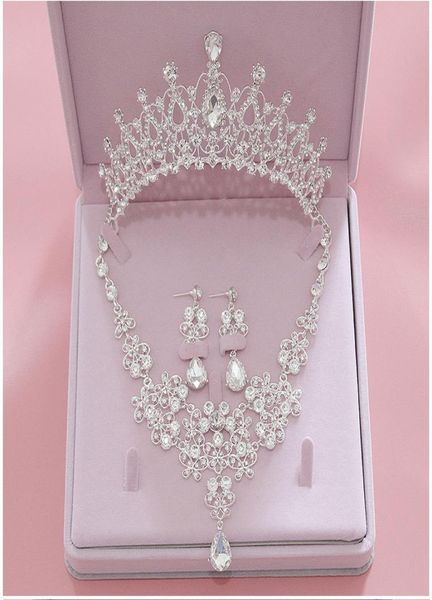 Crystal Rhinestone Bijoux Bijoux de Boucles de mariage Colliers de mariage Tiaras Crown Set For Women Brides Jewelry2839483