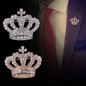 Broche de corona cruzada con diamantes de imitación de cristal, insignias de solapa de lujo real para hombre, broches de Pin para traje para mujer, accesorios, joyería al por mayor