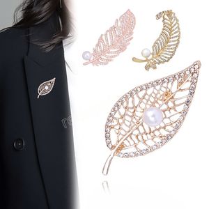 Cristal strass plume feuille perle broche Corsage châle écharpe boucle femmes fille Vintage revers costume robe chapeau Badge