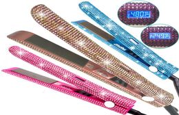 Crystal Righestone Coiffure lisseur Titanium Plate Fer plate avec LCD Digital Display Femme Hair Care Styling Tools6073244