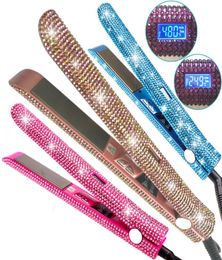 Crystal Righestone Hair Saiderener Titanium Plate Fer plat avec LCD Digital Display Femme Hair Care Styling Tools2137382