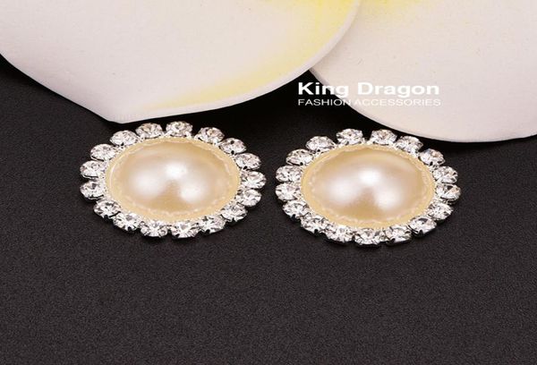 Botón de perla de diamantes de imitación de cristal usado en la tarjeta de invitación 20 mm de espalda plana Color de plata 20pcslot KD892129581