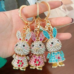 Cristal strass lapin porte-clés anneaux luxe animaux porte-clés bijoux cadeau femmes mignon voiture porte-clés support mode or dessin animé sac pendentif breloques accessoires