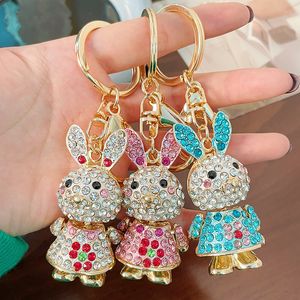 Cristal strass lapin porte-clés anneaux luxe animaux porte-clés bijoux cadeau femmes mignon voiture porte-clés support mode or dessin animé sac pendentif breloques accessoires