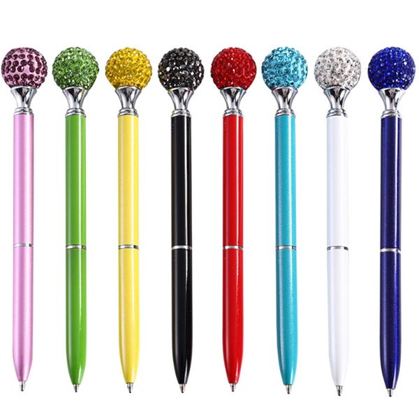 Crystal Roller Ball Pen Big Diamond Bolígrafos Gem Wedding Office Supplies Regalo 11 colores