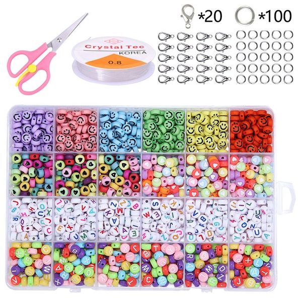 Crystal Round Acrylique English Puzz Puzz Perge Tool Set Flat Plastic Alphabet Gree Seed Beads Boads Boîtes pour le bracelet de bricolage Bijoux