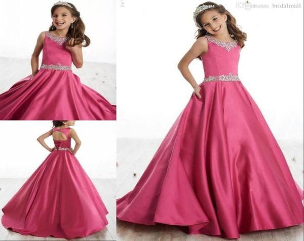 Vestidos de desfile para niñas de satén de cristal Cuentas con cuello redondo Vestidos para niñas de flores con cordones en la espalda Fiesta de cumpleaños formal para niños adolescentes Gradu4369806