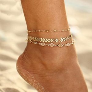 Crystal Sequins Anklet Set for Women Beach Foot Sieraden Vintage statement Anklets Boho Style Party Summer Jewelry 3pcs Lot1 210Z