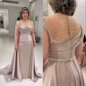 Crystal -pailletten moeder van de bruid jurken lange mouwen lange mouwen champagne plus size prom jurken Afrikaanse slijtage dame's jurk