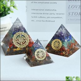 Cristal Sept Chakra Organe Bijoux Pyramide Ensemble Pièce Colorf Pierre Résine Puces Couche Fleur De Vie Guérison Goutte Livraison Dhbtg