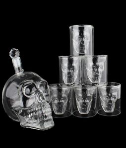 Ensemble de tasses tête de crâne en cristal, bouteille en verre de vin et de whisky de 700ml, verres de 75ml, carafe, Bar à domicile, Vodka, tasses à boire, 3367906