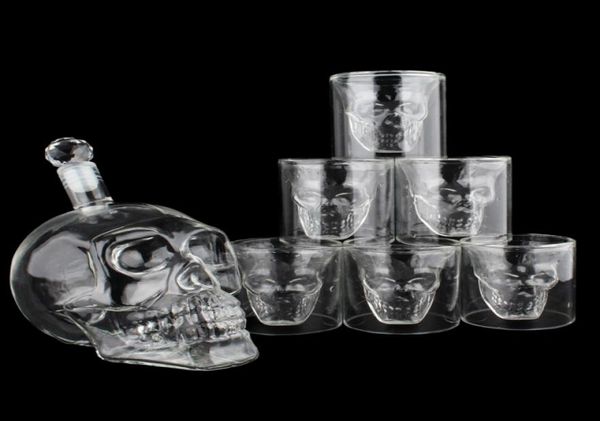 Juego de tazas con cabeza de Calavera de Cristal, botella de vino de whisky de 700ml, vasos de 75ml, decantador, Bar en casa, Vodka, tazas para beber 4927116