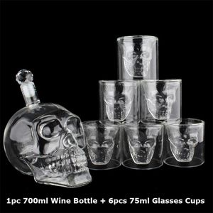 Cristal Tête De Crâne S Verres Tasse Ensemble 700 ml Whisky Bouteille En Verre De Vin 75 ml Tasses Carafe Home Bar Vodka Tasses À Boire 210827243S