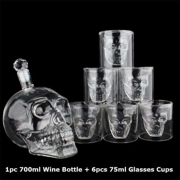 Ensemble de verres à tête de crâne en cristal, ensemble de verres à whisky de 700ml, bouteille de vin de 75ml, carafe à décanter, Bar à domicile, tasses à boire de Vodka, 2108272709