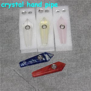 Crystal Smoking Pipe Quartz Tobacco Pipes Roze Purple Hand Gesneden Glas Bong Water