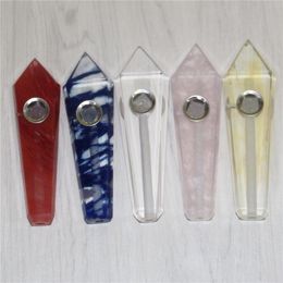 Crystal Smoking Quartz Tobacco Pijpen Roze Paars Hand Gesneden Kristallen Oliebrander Pijp Dabber Gereedschap Glas Ash Catchers