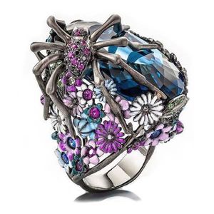 Cristal araignée anneau émail fleur araignée anneau Halloween anneaux pour femmes mode bijoux cadeau