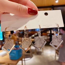 Crystal Square Wedding Drop Earrings Dames Party Koreaanse Mode Grote Sieraden Oorbellen Voor Kerstcadeaus 2021 Accessoires
