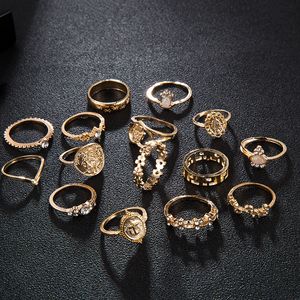 Crystal Staping Midi Rings Gold Crown Hand Bloem Knuckle Ring Set Women Fashion Jewelry Will en Sandy Gift