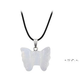 Crystal Stone Butterfly Hanger Ketting Hand Gesneden Natuurlijke Gemstone Kettingen Dames Party Mode Accessoires Whit Chain BBF14158