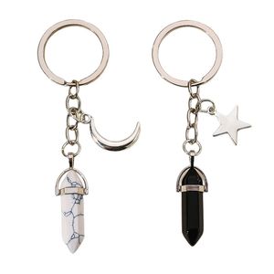 Porte-clés en pierre de cristal, pendentif de Couple étoile lune, cadeau de saint valentin