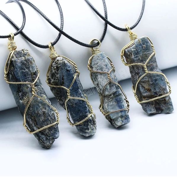 Collar de piedra de cristal Mineral crudo Cuarzo azul Péndulo Cianitas naturales Cuarzo Colgante Collares Gargantilla Mujer Reiki Curación
