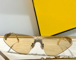 Pierres de cristal lunettes de soleil œil de chat lentilles jaunes sans monture femmes nuances Sonnenbrille lunettes de soleil Gafas de sol UV400 lunettes avec boîte