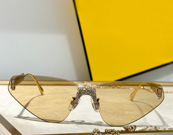 Lunettes De soleil œil De chat avec pierres De cristal, verres jaunes sans bords pour femmes, lunettes De soleil Gafas De Sol UV400 avec boîte
