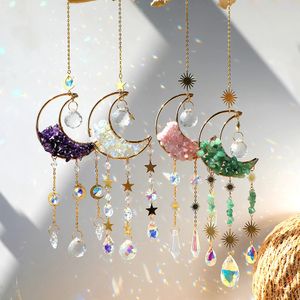 Crystal Suncatcher Maan Amethist Windgong Rainbow Maker Hangende Decor Zonvanger Lichtvanger Kerst Buiten Raam Tuindecoratie YYFA996