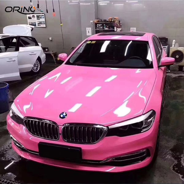 Super Gloss Pink Vinyl Wrap Film Adhesivo Calcomanía Brillante Car Wrapping Foil Covering Air-release