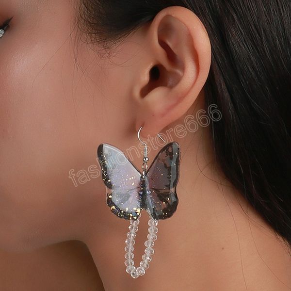 Cristal Gland Acrylique Violet Papillon Dangle Boucles D'oreilles Pour Femmes Filles Mode Coloré Résine Bijoux Cadeau