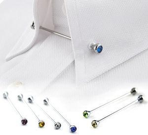 Crystal Tie Bar Heren Shirt Collar Pin Stropdassen Clip Clasp Broche Barbell Revers Stick Collars Gesp