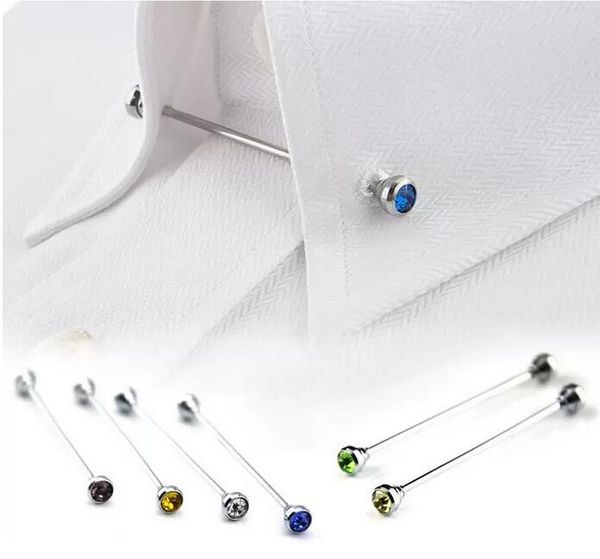 Cristal Cravate Bar Hommes Chemise Col Pin Cravate Cravates Clip Fermoir Broche Barbell Revers Bâton Colliers Boucle Couleurs Mélangées