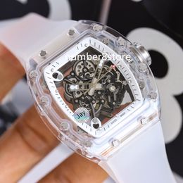 Cristal Transparent Tonneau Montre Homme Mouvement Automatique Suisse Creux Out Cadran Saphir Cristal Classique Montre-Bracelet De Luxe 2 Couleurs