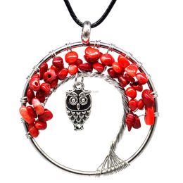 Crystal Tree of Life Owl 7 Chakra Natural Stone ketting Hanger vrouwen Kinderen Kettingen Mode Jewelry Will en Sandy